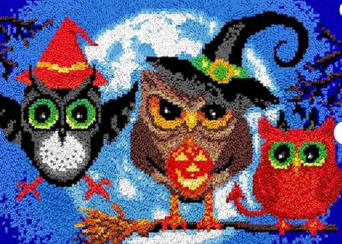 ROCKY&CHAO Latch Hook Kit for Adults & Kids Complete DIY Rug Making Craft Kits with Yarn & Canvas and Crochet Needle, Adult Craft Kits for Women, Relaxing Home Art Project - Hogwarts Owl 50x38cm