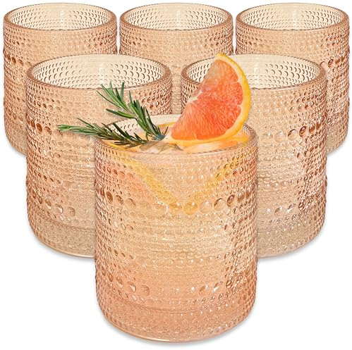 Kate Aspen Rose Gold Cups Pink Hobnail Beaded Drinking Glasses Set of 6-10 oz Vintage Glassware Set Cocktail Glass Set, Juice Glass, Water Cups | Makes A Great Hostess Gift, Gift for New Home Owners