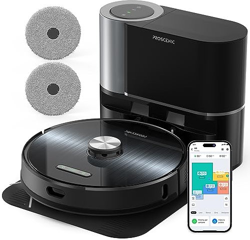 proscenic M9 Aspirateur Robot, Robot Aspirateur Laveur avec Station d’Auto-vidange, Aspiration de 4500PA, Navigation de Lidar, Serpillière Rotative, Contrôle Facile par l'APP/Alexa/Google Home/IFTTT