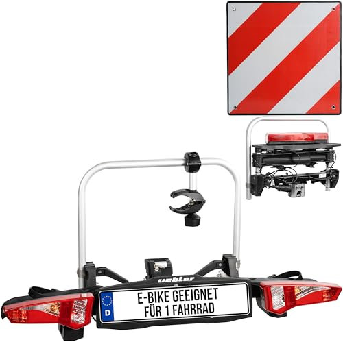 Uebler Fahrradträger F14 für 1 Fahrrad Auto Kupplungsträger faltbar E-Bike MTB inklusive reflektierende Warntafel 50x50cm + 4 Spanngummis