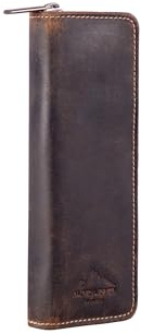 Alpenleder Federmäppchen - Model: ZWOA (Handgefertigt) - Nachhaltiges Bio-Leder aus regionaler Landwirtschaft | Etui Stifte, Federmappe für 2 Stifte *Fair Produziert* (6x6x21,5cm) (Old Havanna)