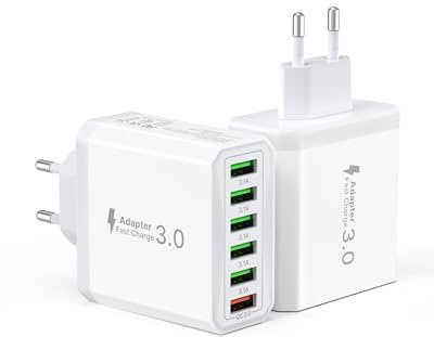 USB Ladegerät 2er-Pack, 6-Ports Ladeadapter 33W USB Ladestecker mit QC 3.0 Schnellladegerät Mehrfach, USB Netzteil für iPhone 16 15 14 13 12 11 Pro Max XS XR, iPad, Samsung S21 S20 S10 Note 9 8, Handy