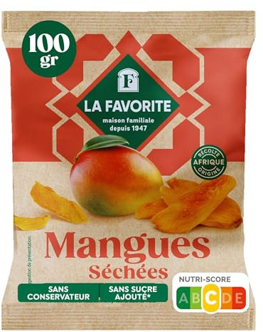 La Favorite - Mangues Séchées 100 g - Lamelles de Mangue Sans Sucre Ajouté - 100% Naturelles - Naturellement Sucrées - Encas Sain Fruité & Exotique