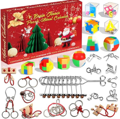 Brain Teaser Advent Calendar 2025 for Kids Adults, 24 Days Of Metal Wire Puzzles Countdown To Christmas Calendar,Fidget toys Gift for Adults Teens (Red)