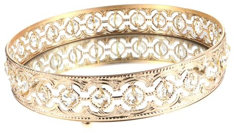 Warmhm Plateau De Rangement Pour Bijoux En Verre Creux Doré 23 Cm En Alliage Et Bois, Miroir Décoratif Multifonction Pour Maison, Assiette à Cosmétiques Et Présentation, Décoration Intérieure Élégante