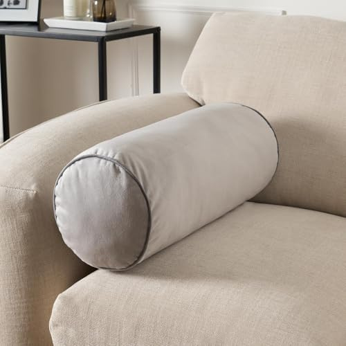 OHS Bolster Pillow Matte Velvet Cylinder Pillow, Soft Cosy Neck Roll Pillows for Armrest & Head Support Yoga Side Sleeper Bolster Cushions for Sofa Bed, Grey/Charcoal - 46 x 20cm