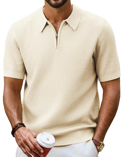 PJ PAUL JONES Pikétröjor för män, kortärmade fjärdedelsblixtlås, skjortor, casual golfskjortor