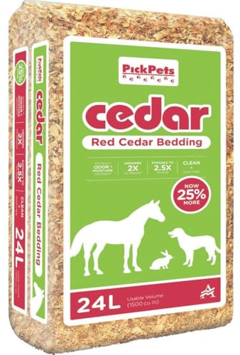 Pick Pets Red Cedar Bedding for Dogs, Rabbits and Horses | 100% Pet-Safe Material | All-Natural | Zero Artificial or Unsafe Chemicals, 24L