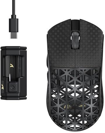 ATTACK SHARK R5 Ultra Carbon Fibre HyperSpeed Wireless Gaming Mouse, 39g Ultralight Mice with Griptape, 2.4G/BT/USB-C, PixArt PAW3950MAX Sensor, 8KHz Wireless Polling Rate, 42KDPI, Win/Mac - Black