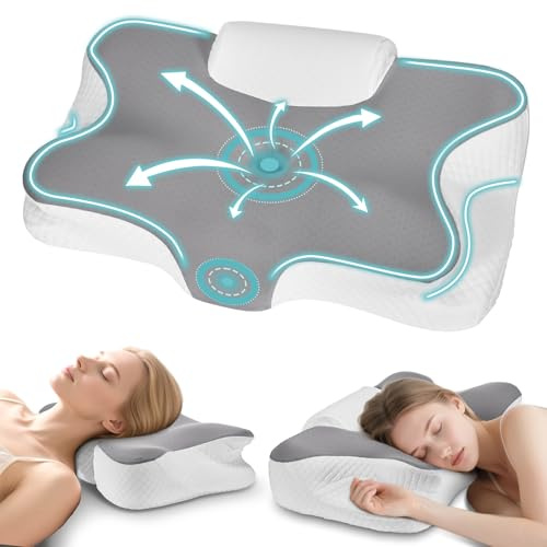 Levesolls Almohada Cervicales y Cuello 2 en 1 con Tracción Cervical Almohada Ergonómico Espuma de Memoria para Dormir, Soporte de Cuello Cabeza Hombro Relajación 61x41x12/13cm