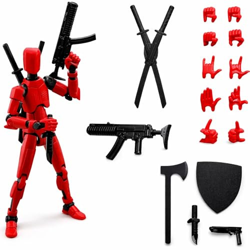 T13 Action Figure Man (ensamblaje completado),3D Impreso con múltiples uniones Lucky 13, Figura de Acción Titan 13, para Decoración de Escritorio, Colección, Diseño Creativo(Negro-Rojo)