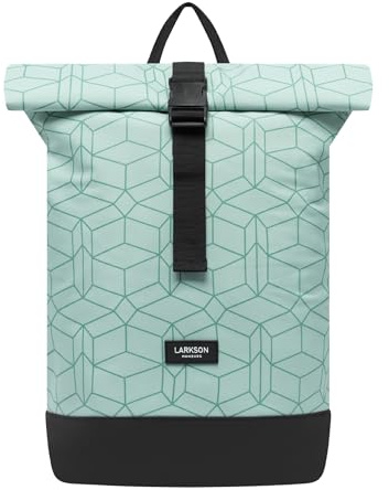 LARKSON Sac à Dos Femmes & Hommes Menthe - Janne Small - Petit Sac à Dos Rolltop avec Compartiment pour Ordinateur Portable - Pour Université Travail Voyages & Vélo - Hydrofuge