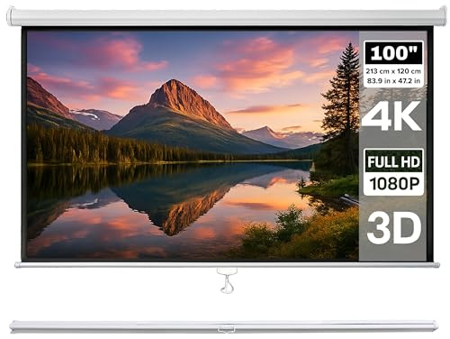 Large Size Pull Down Projector Screen 16:9 100” - 4K/1080P/3D/HD Ready - Wall or Ceiling Mount - 213x120cm / 84”x47” - Retractable With Auto-Lock - Projection Screens - Home Cinema Or Office Use