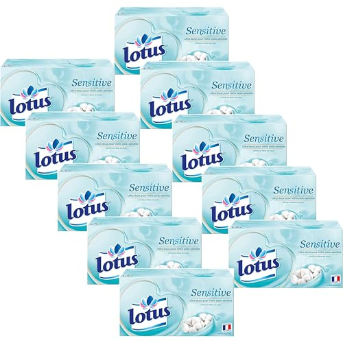 Lotus Sensitive – 800 Mouchoirs 4 épaisseurs pour un confort absolu – Blancs, doux et résistants – Fabriqués en France – Lot de 10 boîtes de 80