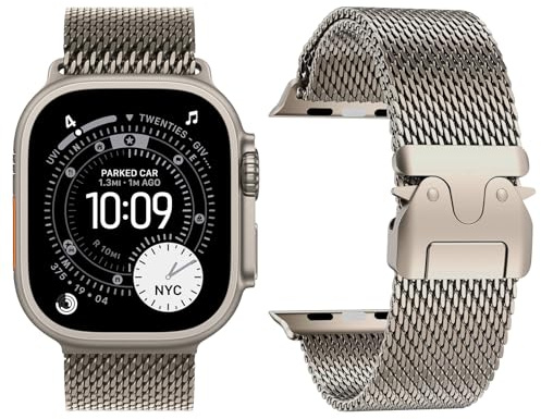 Titan Milanaise armband kompatibelt med Apple Watch armband Ultra 3/2/1 49 mm 46 mm 45 mm 44 mm 42 mm (serie 3 2 1), män och kvinnor, spänne i fallskärmsstil metallarmband för iWatch 11 10 9 SE 8 7 6