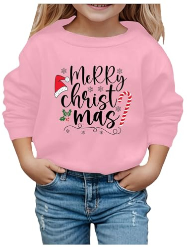 Générique Costume di Natale Maglione da bambina a maniche lunghe Casual stampato pupazzo di neve bicchiere di vino Natale autunno inverno maglione senza cappuccio per bambini tempo libero