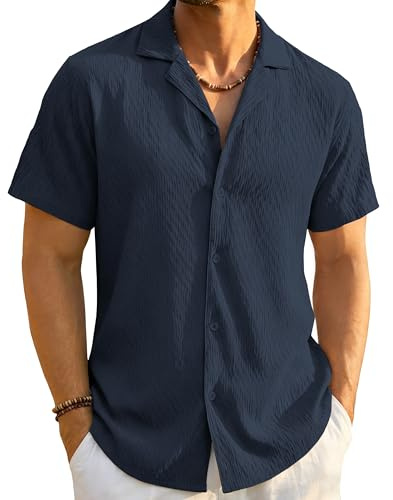 EKLENTSON Mens Cuban Guayabera Short Sleeve Shirts Lightweight Button Down Casual Shirt Breathable Summer Beach Shirt