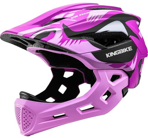 Kinder-Fahrradhelm, Integralhelm, Radfahren, Roller, Schutz, Multisportarten für Kleinkinder, Kinder, mit abnehmbarem Kinnschutz, ab 5 Jahren, Jungen und Mädchen (Rosa, S)