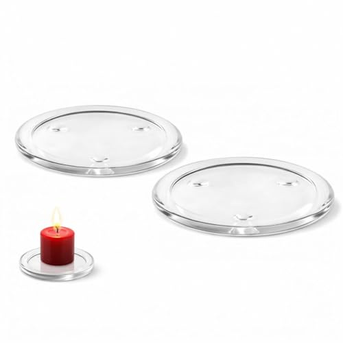 2Pcs 10cm Clear Glass Candle Plate & Holder - Nordic Minimalist Tray with Non-Slip Base, Durable Heat-Resistant Design for Wedding Party Dining Table Centerpiece, Restaurant Bar Decor and Gift