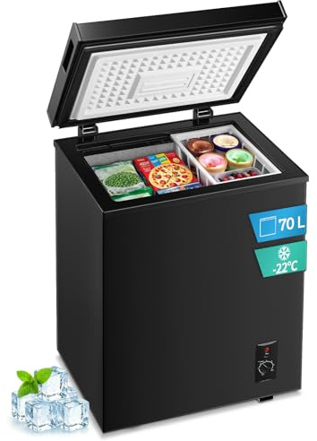 FOHERE Congelatore a Pozzetto 70 L, 52 x 38.5 x 72 cm, Design Compatto, Congelamento a 4 stelle, Contrôle de Température à 6 Niveaux, Bassa Rumorosità, Nero