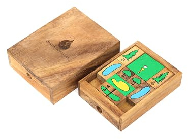 On The Greens: Sliding Wood Golf Puzzle - Wooden Brain Teaser Klotski Slide Game Unique Gift for Golfer & Golfing Fan Fun Novelty Desk Accent Problem Solving Stem Toy Educational Handheld Table Game