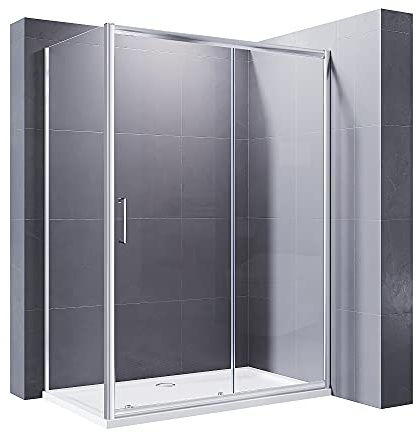 ELEGANT 1400 x 800 mm Sliding Shower Enclosure 8mm Easy Clean Glass Shower Cubicle Door + Side Panel