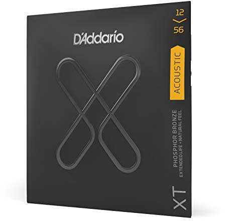 D'Addario Acoustic Guitar Strings, XT Phosphor Bronze Coated, XTAPB1256, Light Top/Medium Bottom Gauge 12-56, 6-String Set, Pack of 1