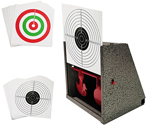 Atflbox BB Trap Target with 20pcs Paper Targets and Resetting Metal Shooting Target for Airsoft Pellet Gun Rifle BB Gun