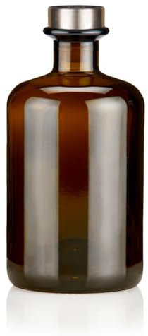 Geniess-Bar! 1x Apothekerflasche 500ml braun elegante Braunglas Flasche schwarz antik 0,5L leer PE Korken Titansilber matt Glasflasche für Öl, Gin, Kräuter Schnaps od. als Geschenk