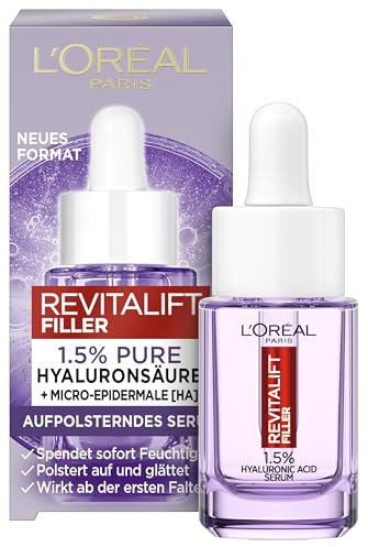 L'Oréal Paris Aufpolsterndes mini Serum für Frauen: für Faltenminderung & jugendlich und praller aussehende Haut mit [1,5% Hyaluronsäure], Revitalift Filler, 1x 15ml