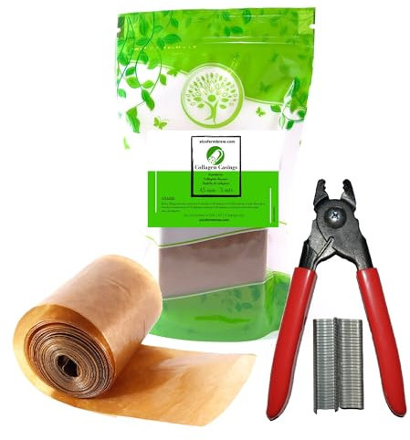 Kunstdarm 45mm/5mts + Wurstclipper + 60 clips - Wursthülle, Kollagenhülle für Wurst