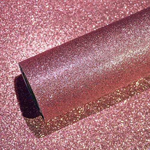 VEELIKE Roséguld, glittertapet, rosa gnistrande kontaktpapper, självhäftande vinylfolie för möbler, foder, papper för lådor, kök, skåpklistermärken, vinyl, skåpskydd, sovrum, badrum 40 cm × 300 cm