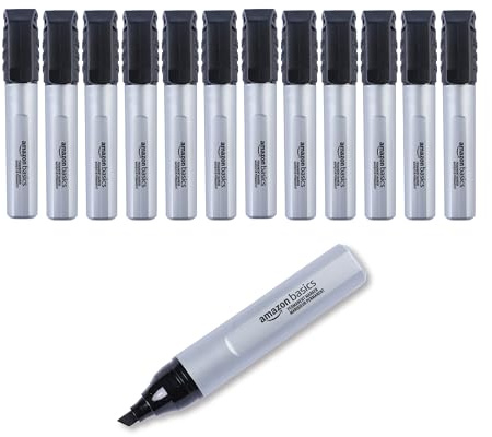 Amazon Basics Professional Permanent Marker Pens, Chisel Tip, Black, 12-Pack