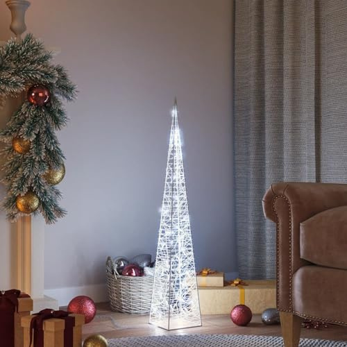 ARKEM Cono di Luce LED Acrilico Decorativo Bianco Freddo 90 cm,Albero di Natale Luminoso Led Luci con Giochi di Luce Struttura in Metallo Decorazione Natalizia Design Minimal Artificiale Arredamento N