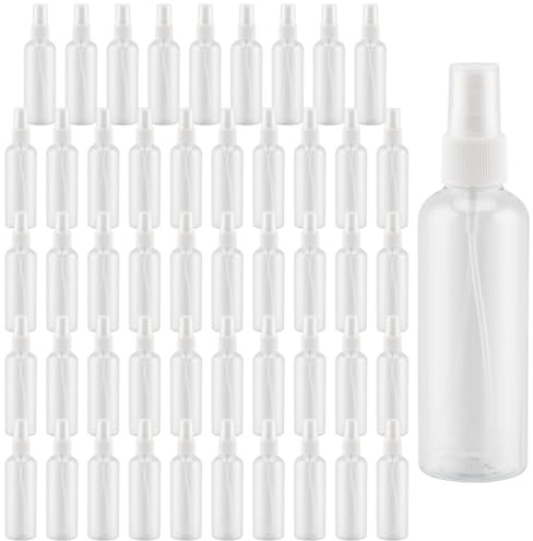 ZEONHAK 50 PCS 2oz Clear Fine Small Spray Bottle, Empty Travel Atomiser Bottles, Spray Bottle Mini Mist Sprayer, Plastic Refillable Spray Containers with Caps for Hair Spray, Perfumes（60 ml）