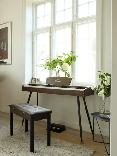 Sonora 1 Digitalpiano, 88 viktade knappar, hempiano med stativ, trippel pedal, musikstativ, USB midiklänning och hörlursuttag, utan bänk, valnöt