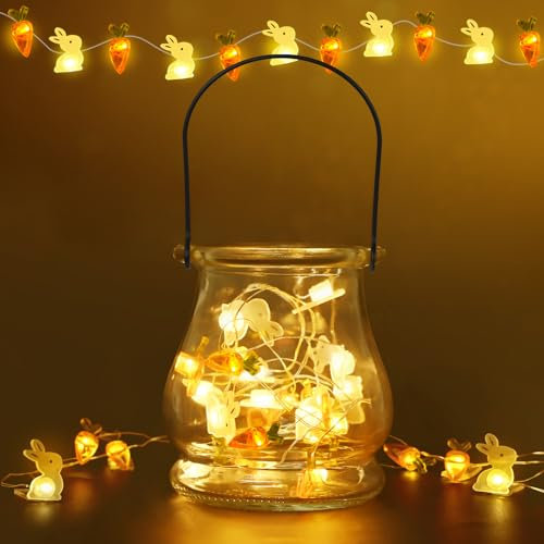 Ulikey Guirlande Lumineuse Pâques Lapins Carottes 20 LED Décoration Intérieur Extérieur
