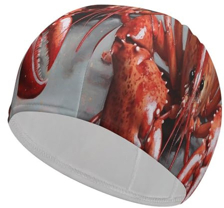 Gorro de baño para Hombre y Mujer con Estampado de Langosta, de poliéster, súper elástico, Duradero, Adecuado para Cabello Largo, Antideslizante