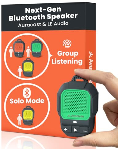 Avantree HomeBuddy - Auracast bärbar mini-Bluetooth-högtalare | 15 timmars batteritid, IP67 vattentät, bärbar Audio Clip-On för musik och samtal