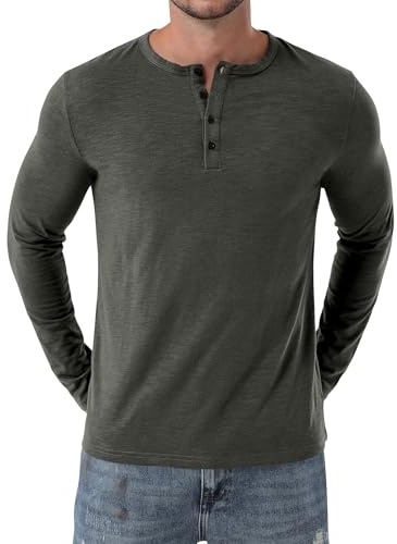 PARKLEES Men's Henley Shirt Casual Muscle Slim-Fit Workout Athletic Long-Sleeve T-Shirts Gray Medium