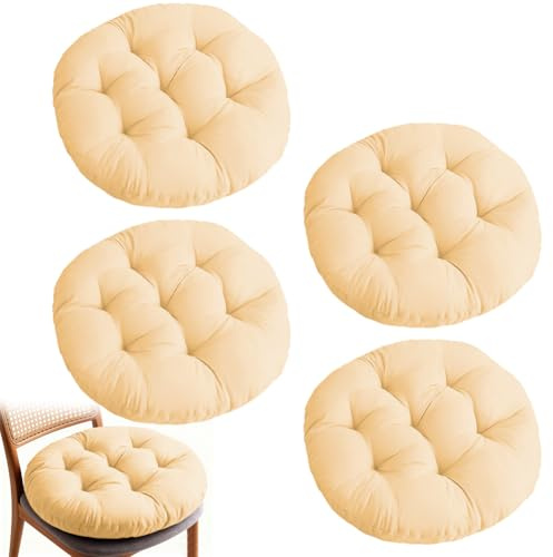 LOMUG Set di 4 cuscini per sedia da esterni, rotondi, da 30 cm, lavabile, per interni ed esterni, per sala conferenze, sala da pranzo (beige)