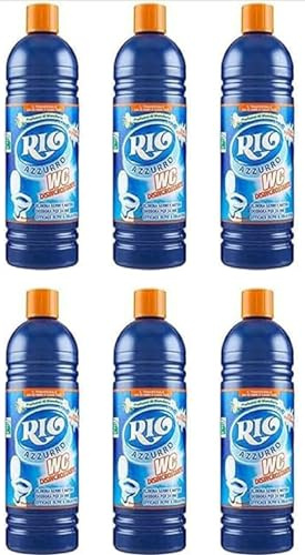 6x Rio Azzurro Wc Disincrostante 750 ml x 6 flaconi elimina germi e batteri deodora per 24h profumo mandorla efficace oltre il collo d'oca del wc