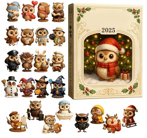 Yplkm Calendario 'Avvento 2025-2D Acrilico Adorabile Pendente a Tema Animali | 2025 Ciondolo Gufo Avvento Giocattolo Per Bambini | per Uomini Donne Ragazzi Ragazze Famiglia