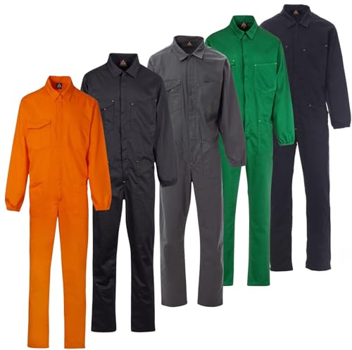 SCHWARZMANN Arbeitsoverall Herren Orange Größe XL 100% Baumwolle atmungsaktiv robust Arbeitsanzug mit Reißverschluss 6 Taschen elastischem Bund Berufsoverall für Straßenbau Entsorgung Sichtbarkeit