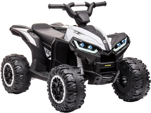 FairyLee 12V Kids Electric ATV Quad Bike - Ride-On Car - Remote Control, 2 Speeds, LED Lights, Music, Horn, Non-Slip Wheels, Gradual Start - For Boys & Girls Ages 3-8 - White