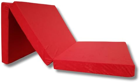 Natalia Spzoo – gemütliche Faltmatratze – Klappmatratze mit Schaumstoffkern & abnehmbarem Bezug – 3-teilige klappbare Schlafmatte 195 x 65 x 8 cm (Rot -100% Polyester)