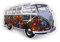 BRISA VW Collection - Volkswagen Wand-Werkstatt-Uhr-Zeitanzeiger-Clock-Zeitmesser im T1 Bus Design (Flower Power/Bunt)