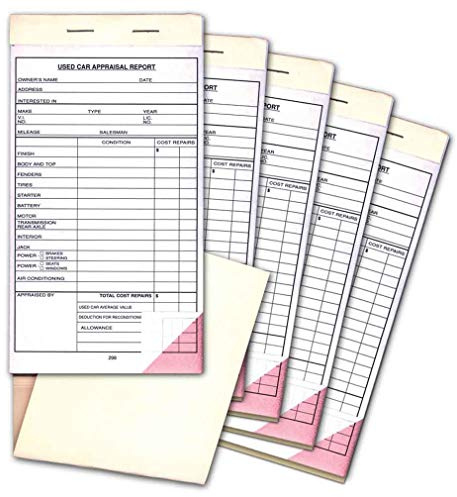 Used Car Appraisal Report Book (5-Pack) 2-Part Carbonless Vehicle Form - 4.25 inches x 7.75 inches (5 Books of 25 per Book)