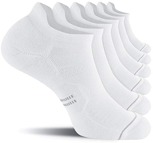 CelerSport 6 Pack Running Ankle Socks for Men and Women with Cushion, Low Cut No Show Athletic Socks, White, Shoe Size: 9-12