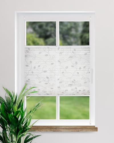 DECOLIA by Garesa Fenster Klemmfix Plissee ohne Bohren Motiv Ranke 90 x 130 cm, Grau - Lichtdurchlässiger Fenster Sichtschutz und Fenster Deko, Faltrollo